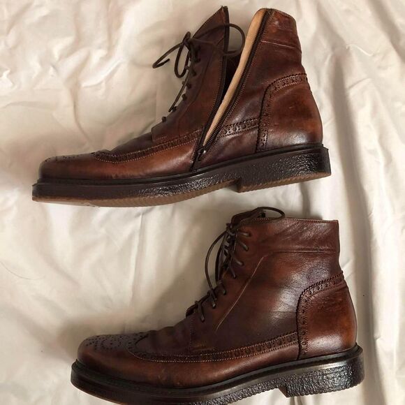 Alexander Hotto Italian Designer Brogue Brown Leather Boots - Picture 2 of 7